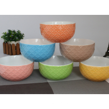Colorful rice bowl,emboss salad bowl,ceramic soup bowl with foot.